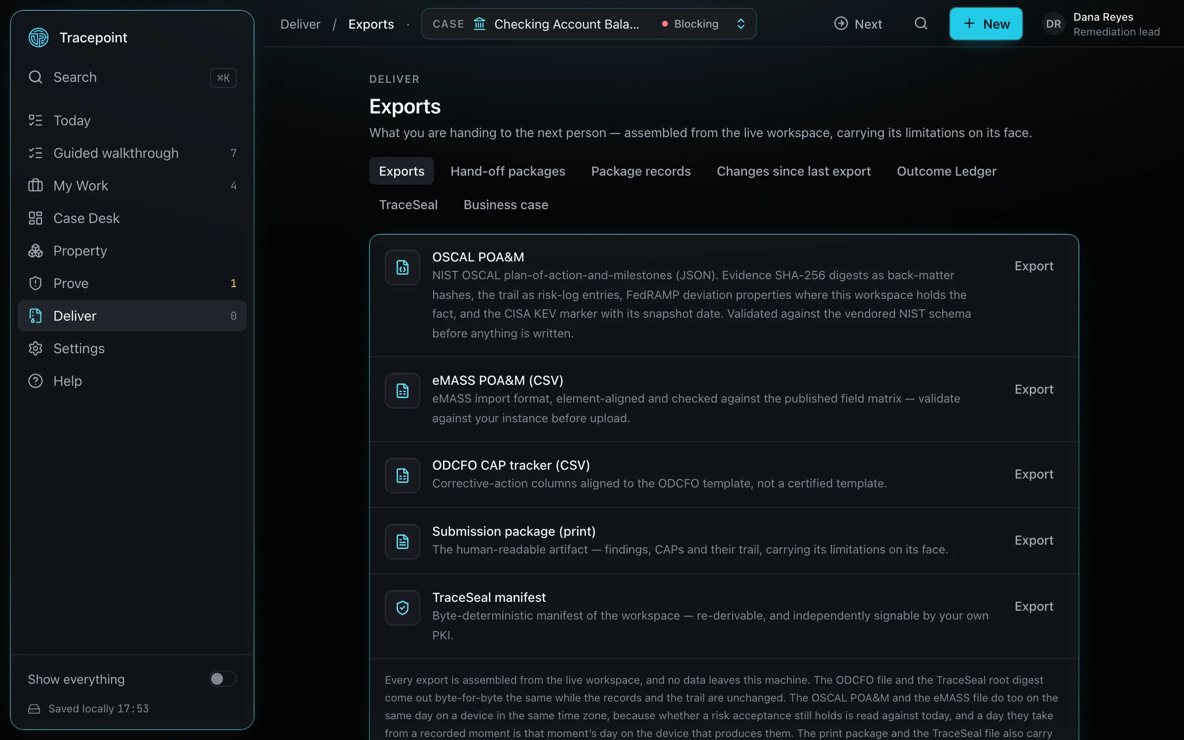The exports page